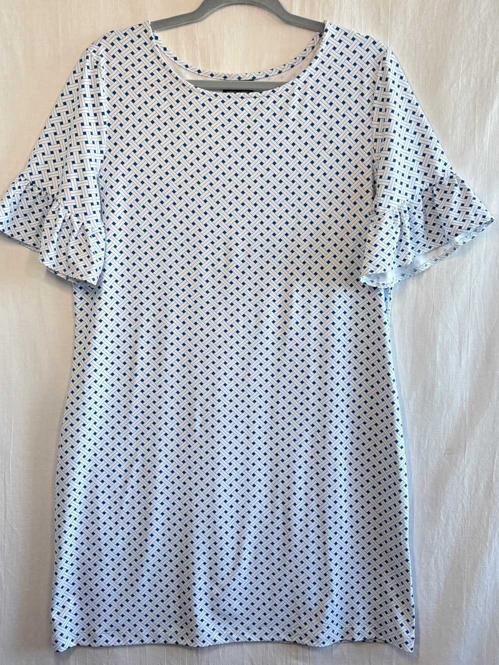 Blue & White Short Sleeve Mini Shift Dress